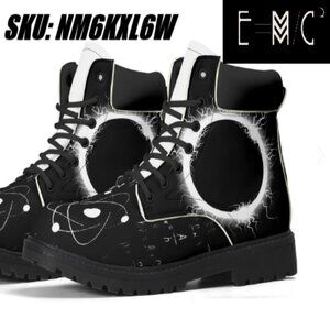 NEW E=M/C2 Men's Upgraded Black Hole White Leather All Season Boots